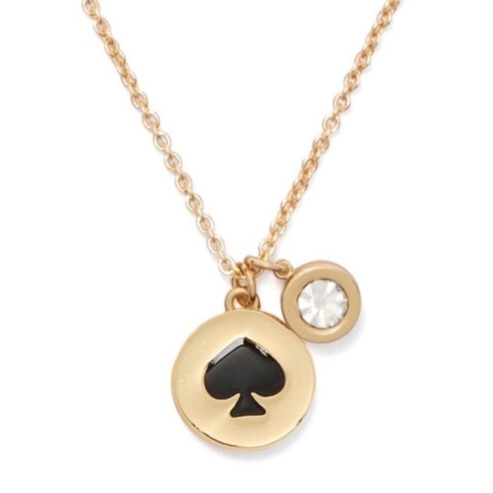 Kate Spade Spot the Spade Gold Necklace with Black Spade Pendant New